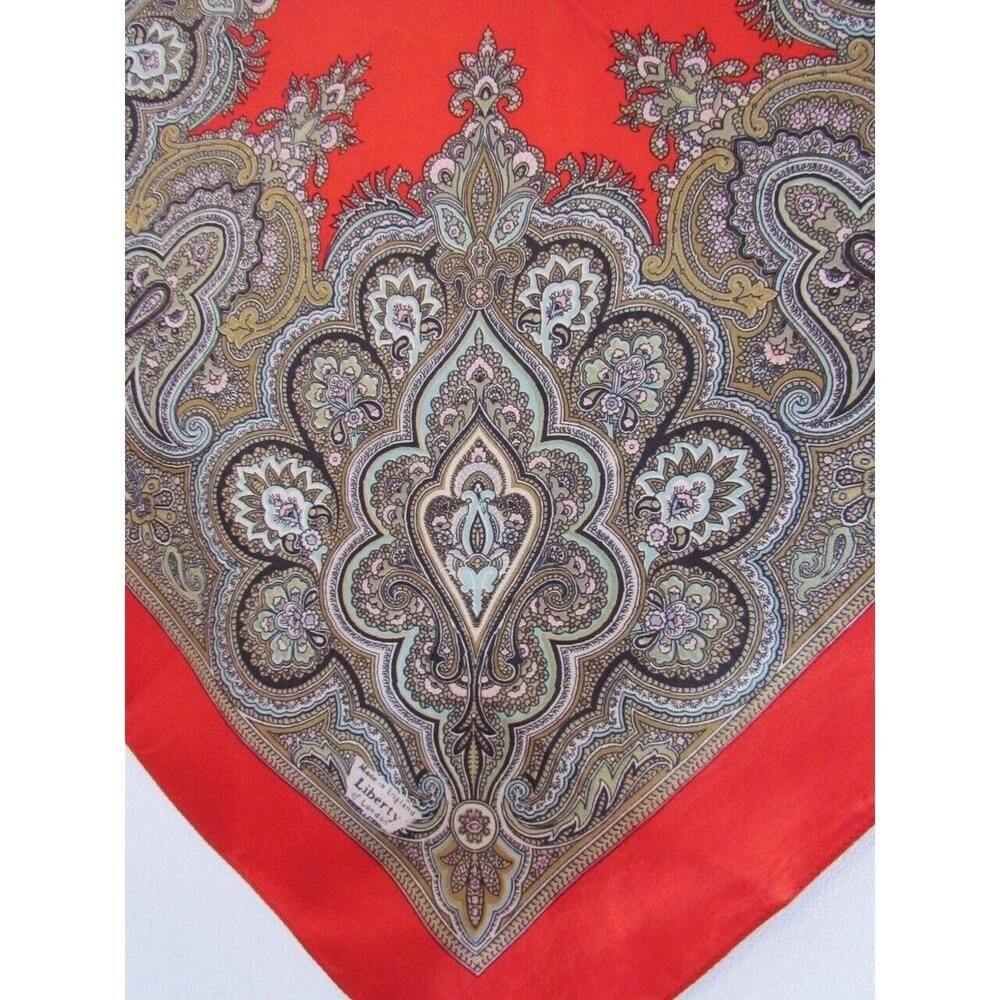 Vintage Liberty Of London Silk Scarf 23 x 23 in Pink Olive Fleur De Lis Red